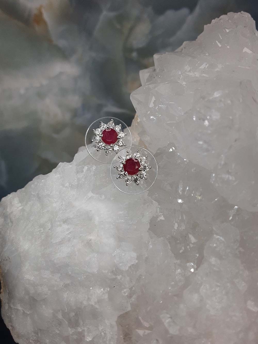 925 Ruby, White Zircon Stud Earrings. Price Is Firm.